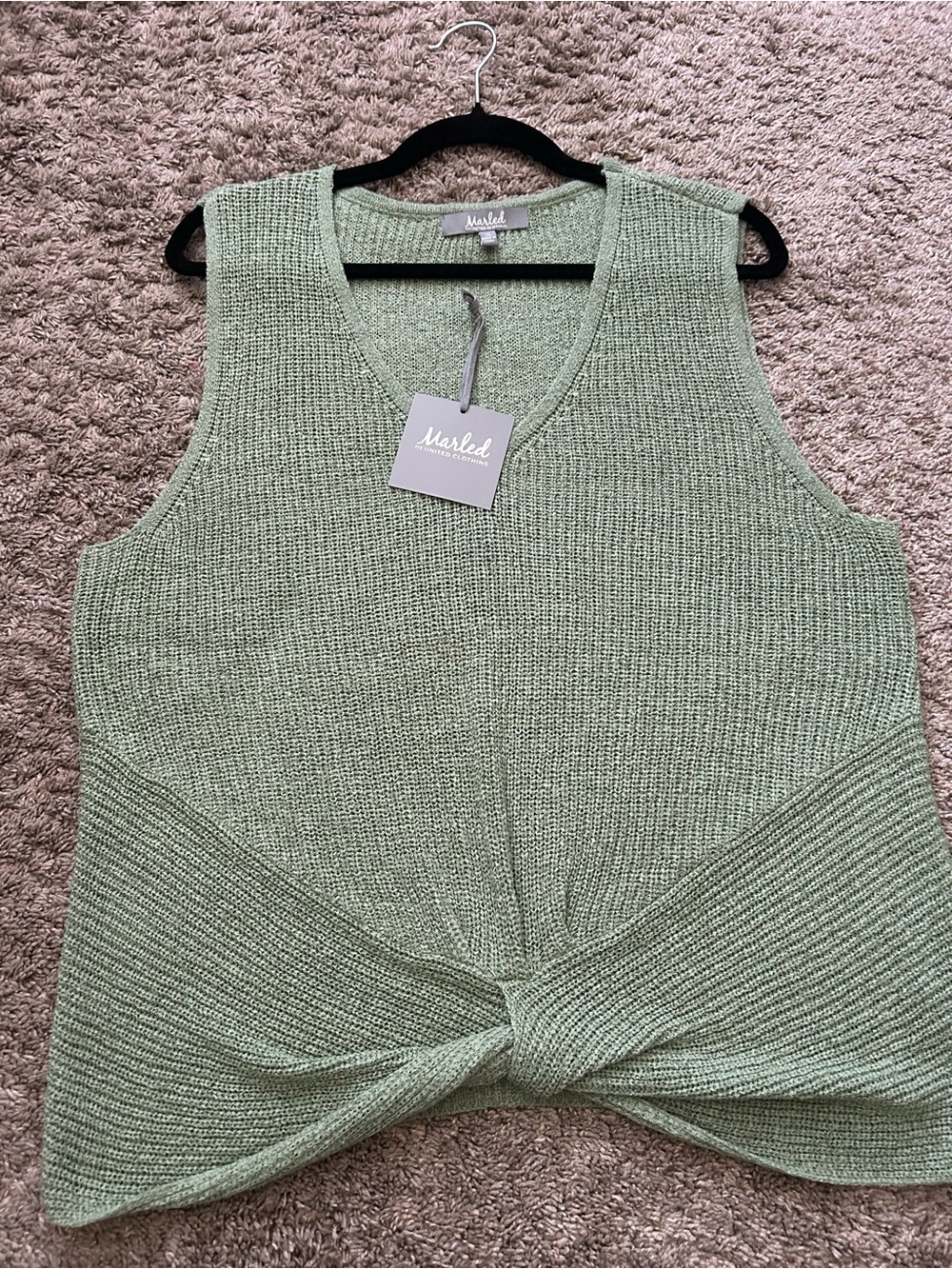 Marled Sage Green Knotted Tank Top